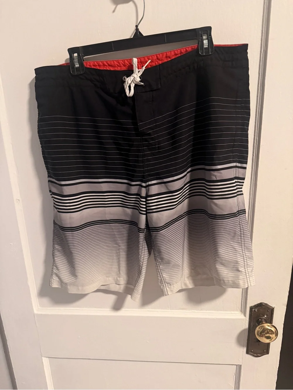 Goodfellow & Co Black, White & Red Striped Board Shorts